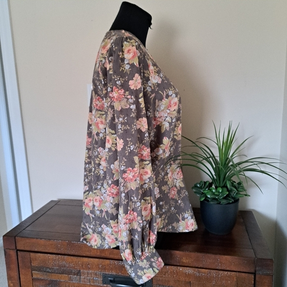 Anthropologie Floral Blouse Women's Small Brown Lightweight Long Sleeve Top - Picture 4 of 12